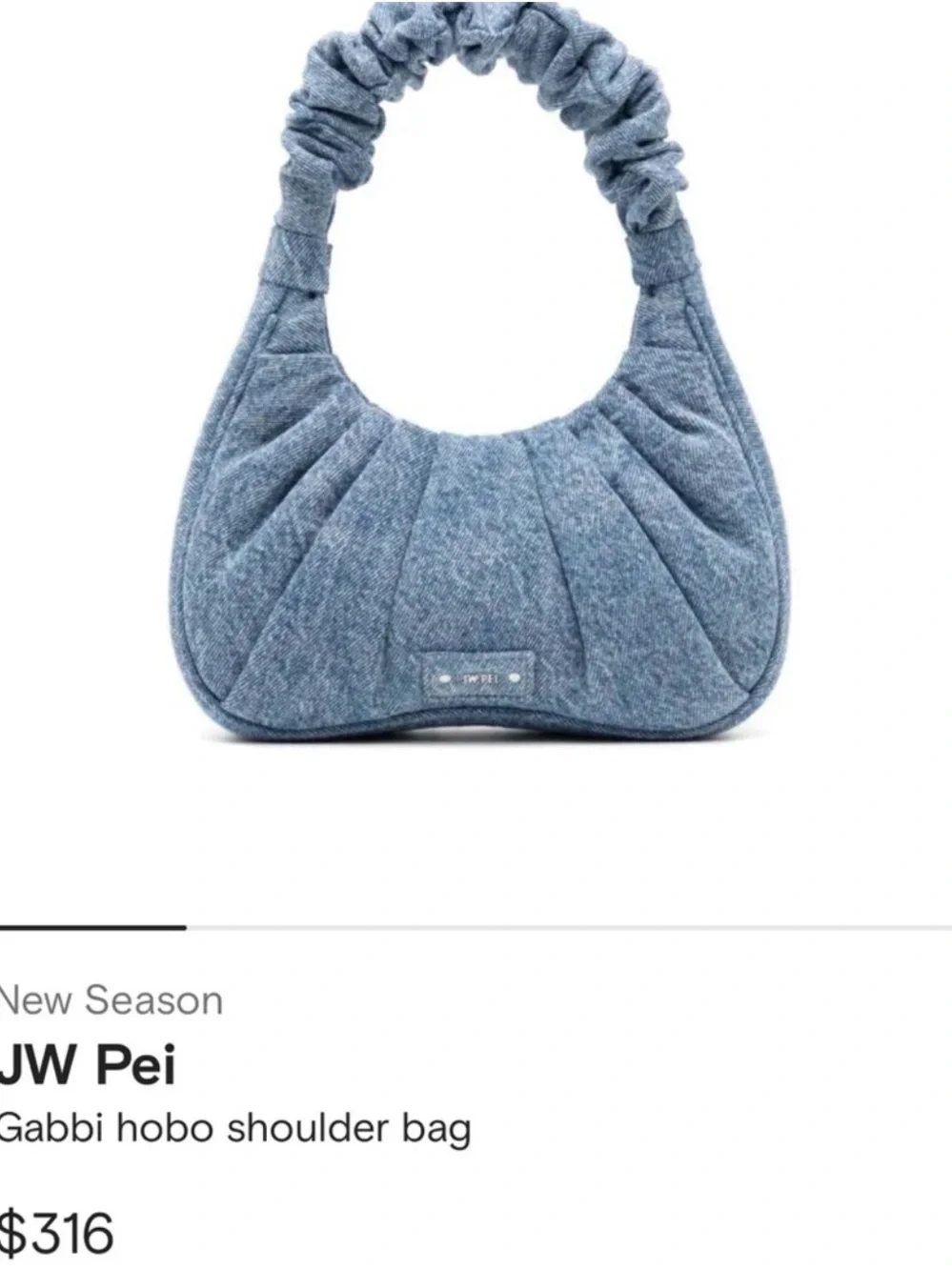 JW PEI Gabbi Ruched Hobo Handbag Blue Denim